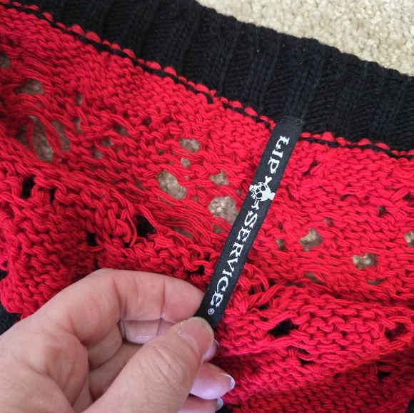 Lip Service Off-Shoulder Red and Black Sweater - Picture 4 of 4